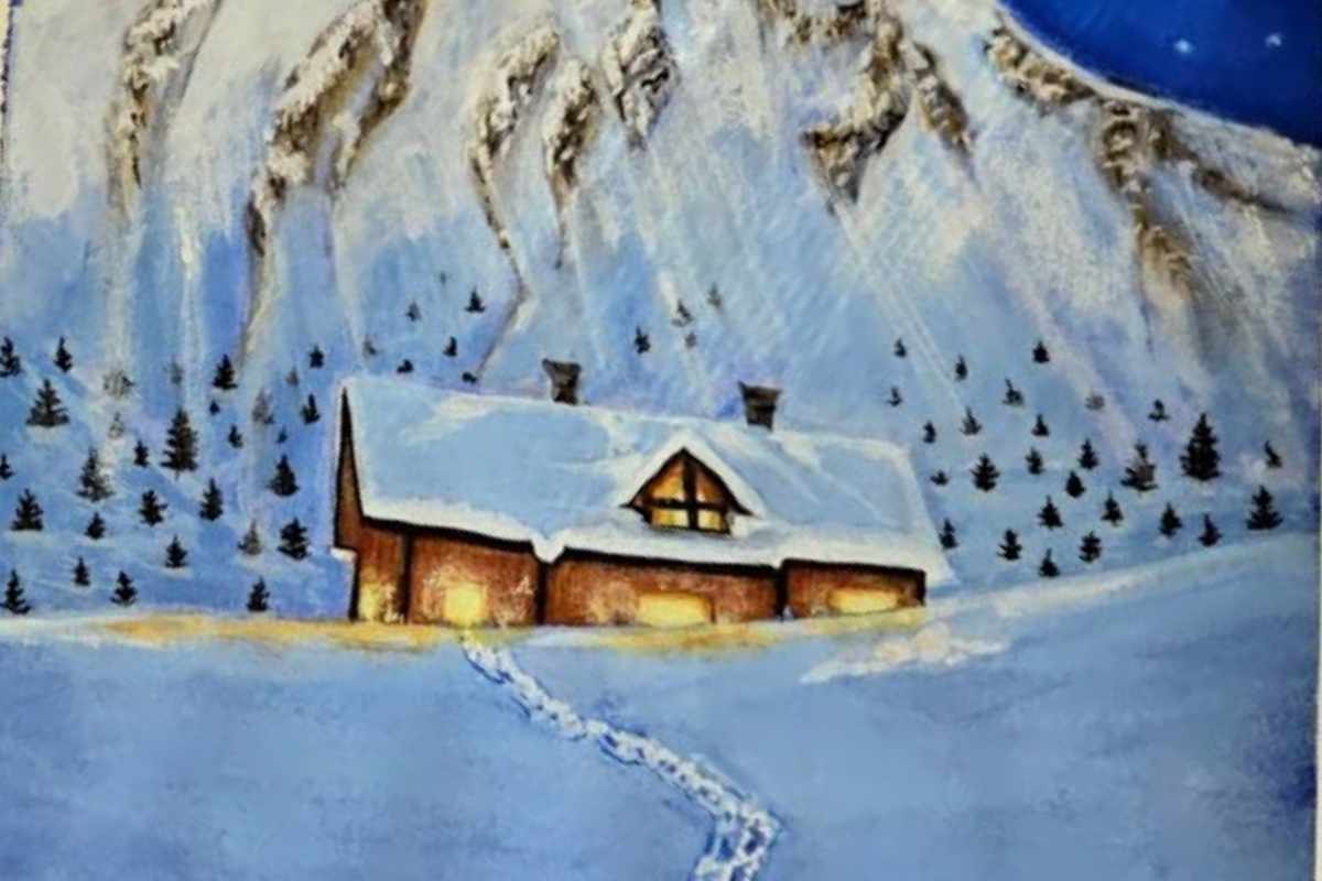 Cozy Winter Cabin at Night Gouache Tutorial (Beginners)