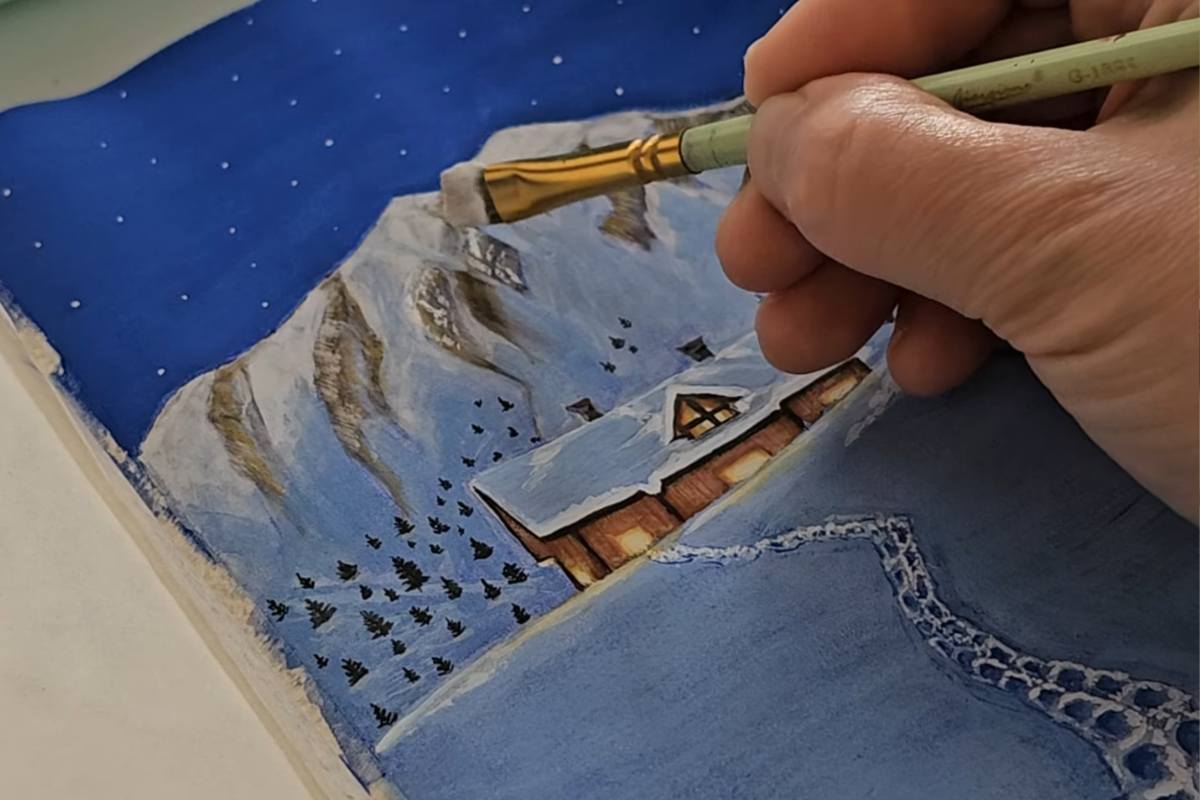 How to Build a Nighttime Winter Scene With Gouache Layers