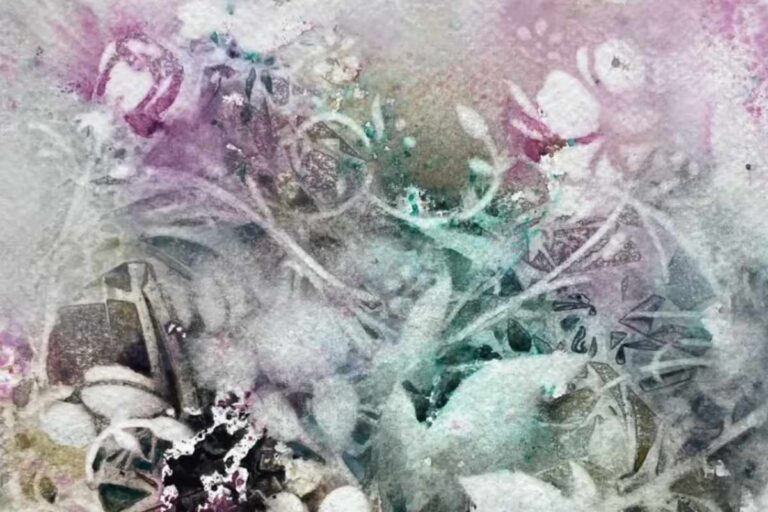 Reverse Stenciling Watercolor Floral Art Journal Background