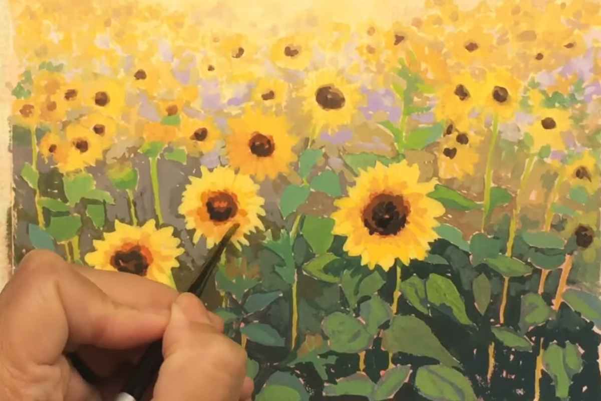 How to Build a Sunflowers Landscape in Gouache (Background to Details)