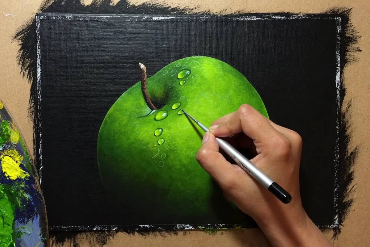How to Paint a Green Apple in Acrylics (Realistic Shading + Highlights)