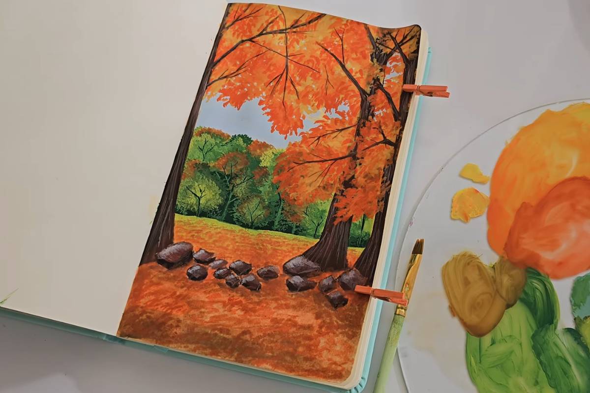 Autumn Landscape in Gouache (Sketchbook Tutorial)