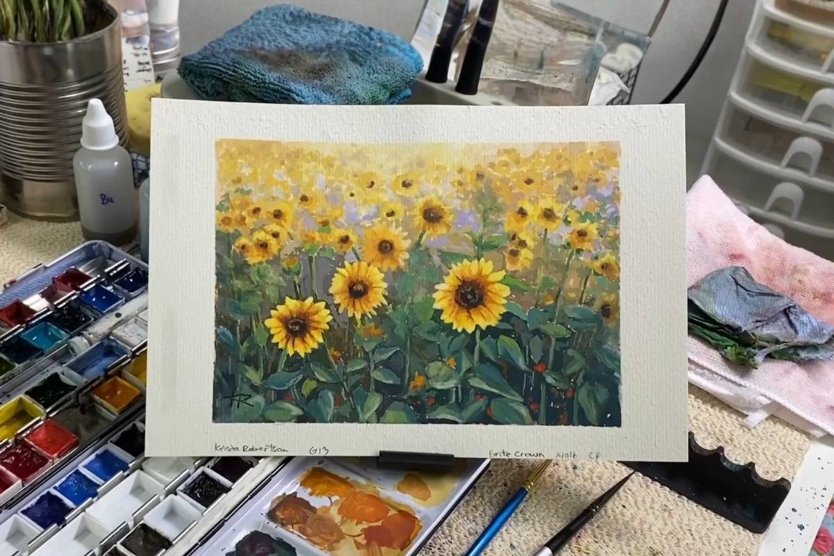 Vibrant Florals in Gouache: Sunflower Field Painting Process