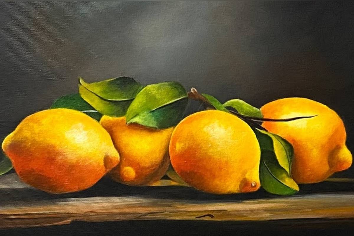Realistic Acrylic Painting: Sunlit Lemons Study